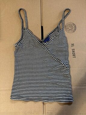 Aeropostale Black & White Striped Wrap-Front Cami